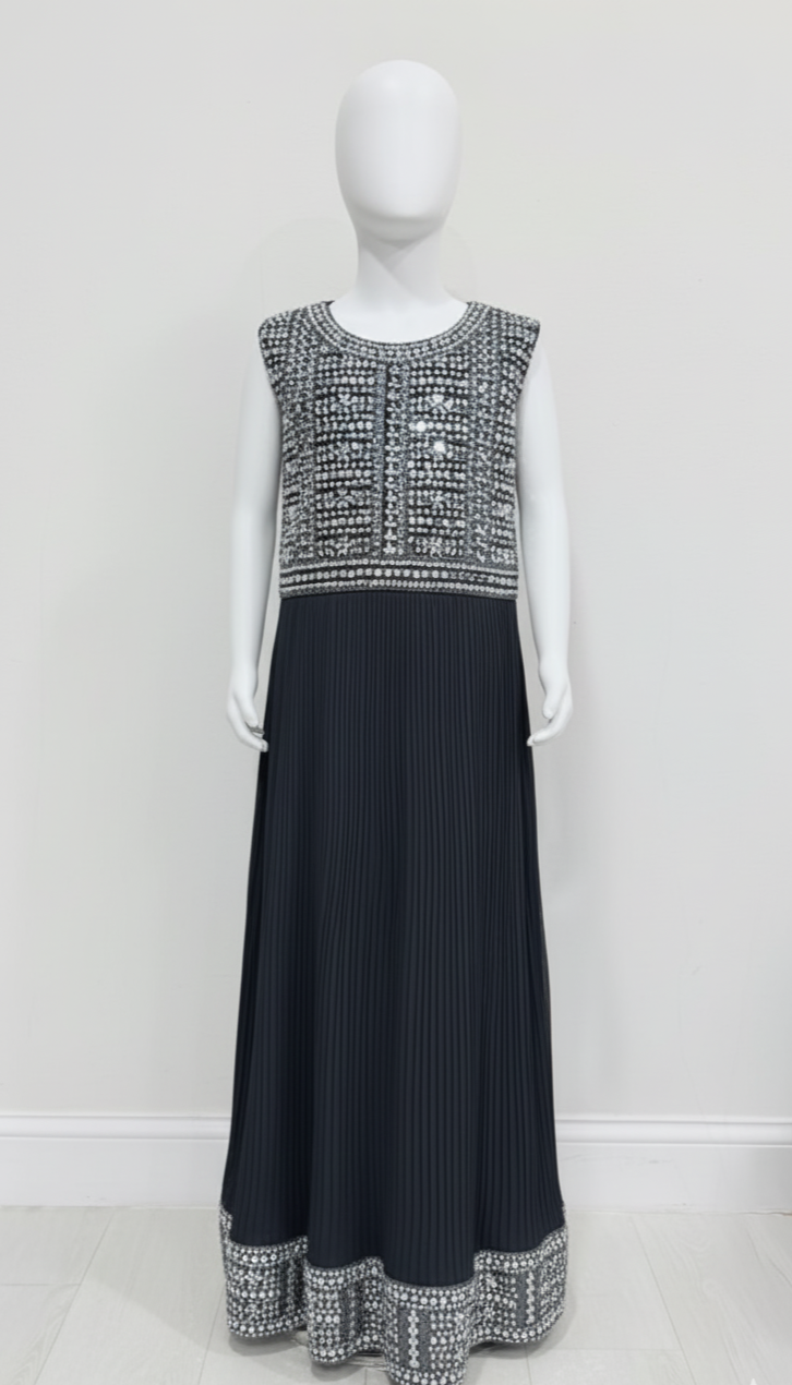 Kids Midnight Blue Mirrorwork Maxi Dress Set