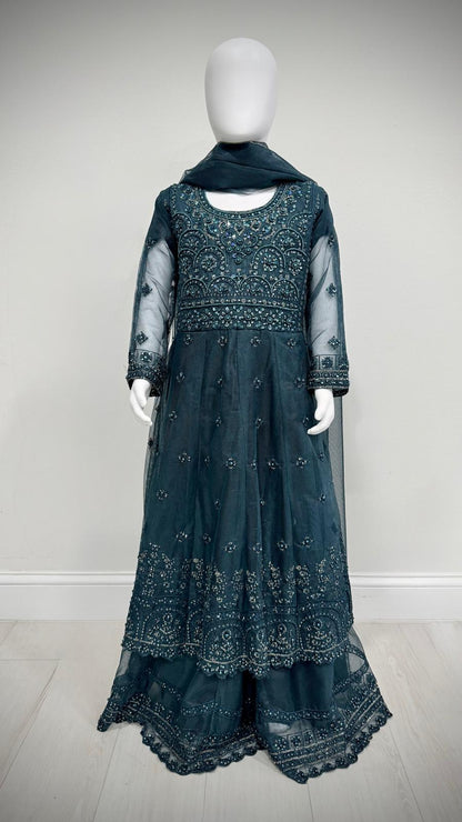 Teal Floral Embroidered Maxi Dress