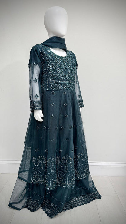 Teal Floral Embroidered Maxi Dress