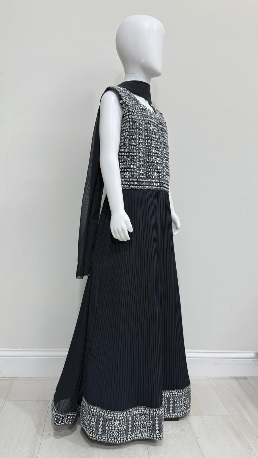 Kids Midnight Blue Mirrorwork Maxi Dress Set