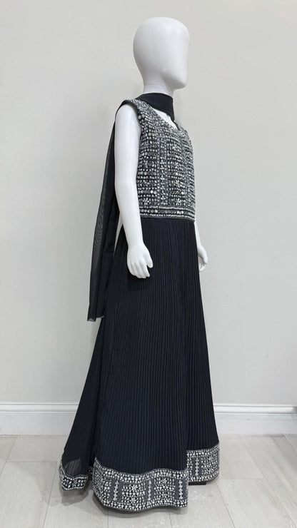 Kids Midnight Blue Mirrorwork Maxi Dress Set