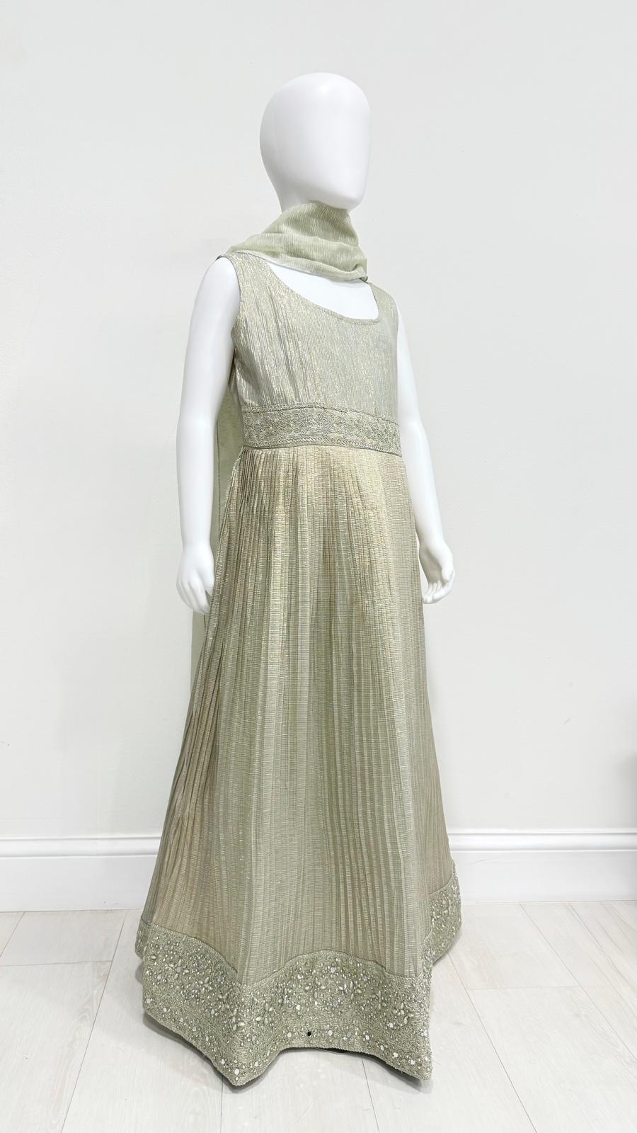 Kids Sage Ivory Embroidered Maxi & Blouse Set