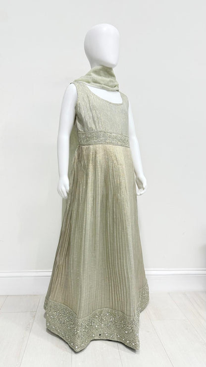 Kids Sage Ivory Embroidered Maxi & Blouse Set