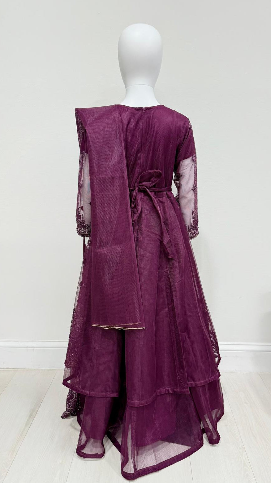Kids Purple Embroidered Maxi Dress with Dupatta
