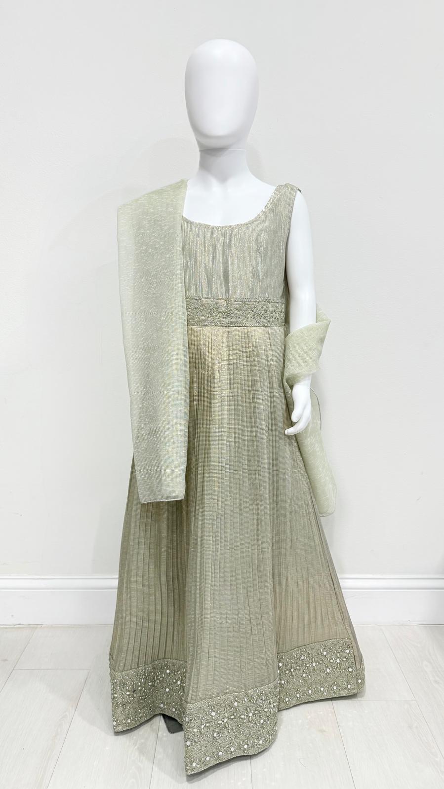 Kids Sage Ivory Embroidered Maxi & Blouse Set