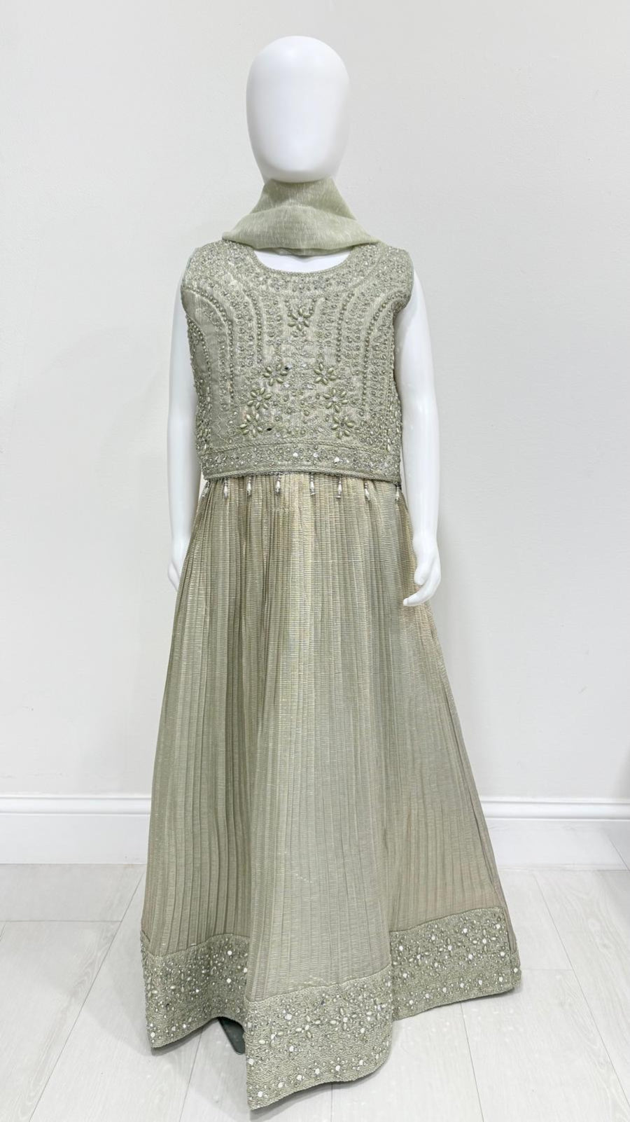 Kids Sage Ivory Embroidered Maxi & Blouse Set
