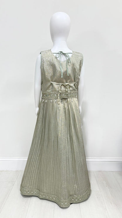 Kids Sage Ivory Embroidered Maxi & Blouse Set