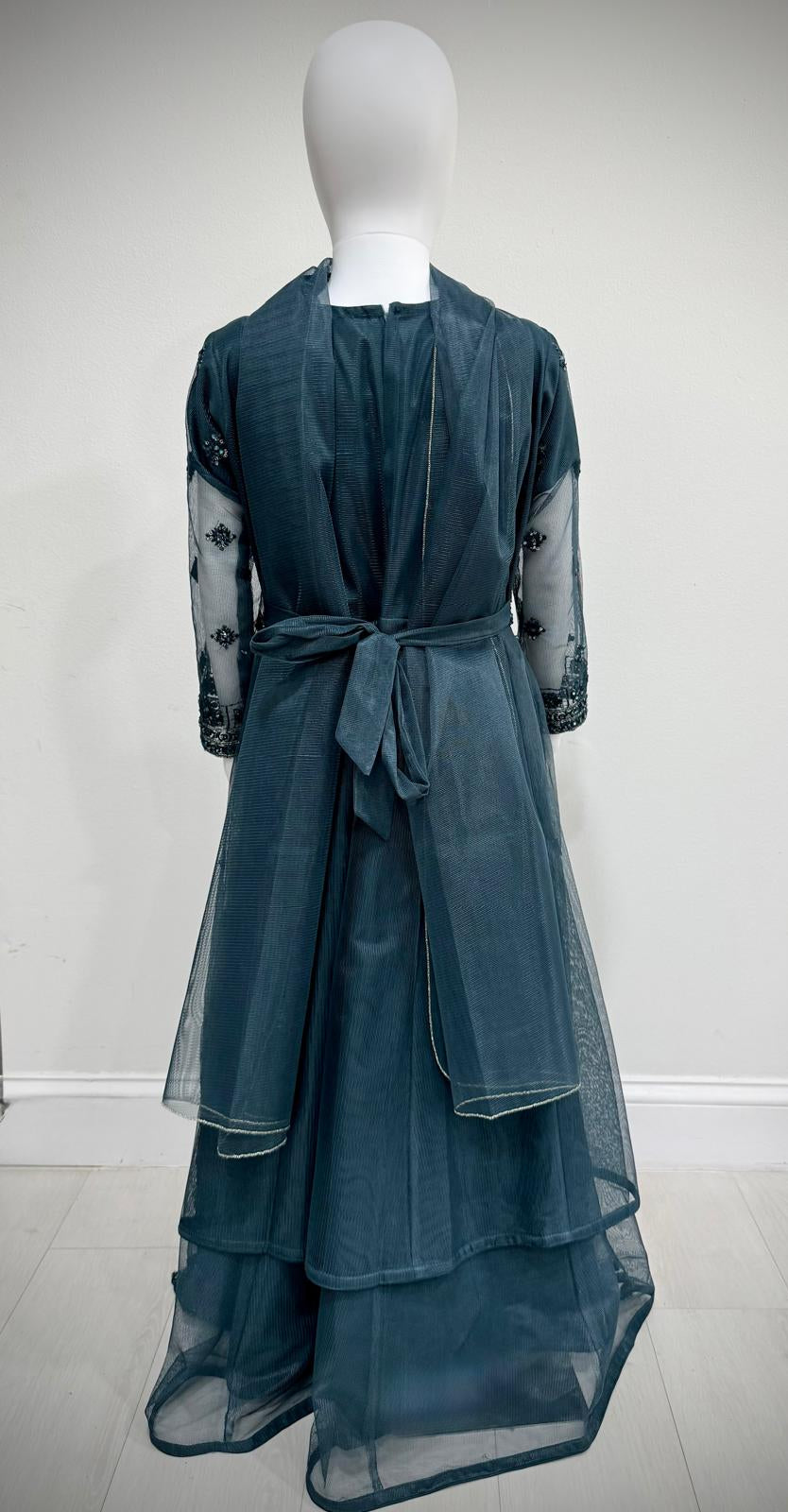 Teal Floral Embroidered Maxi Dress